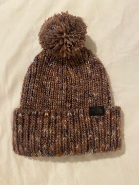 The North Face Women’s Pom Pom Beanie Brown Marled Knit OS